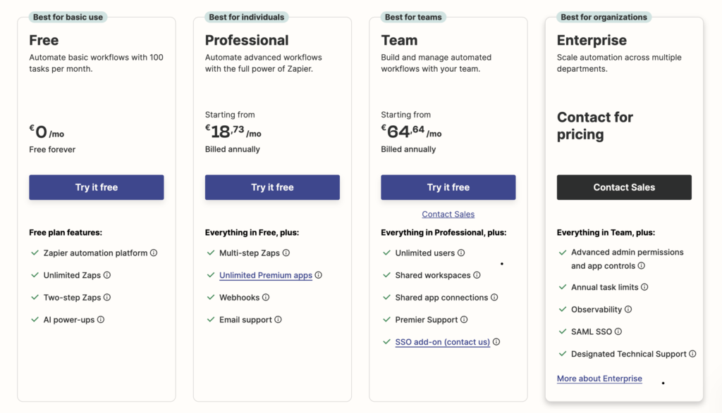 Zapier Pricing | Optumat